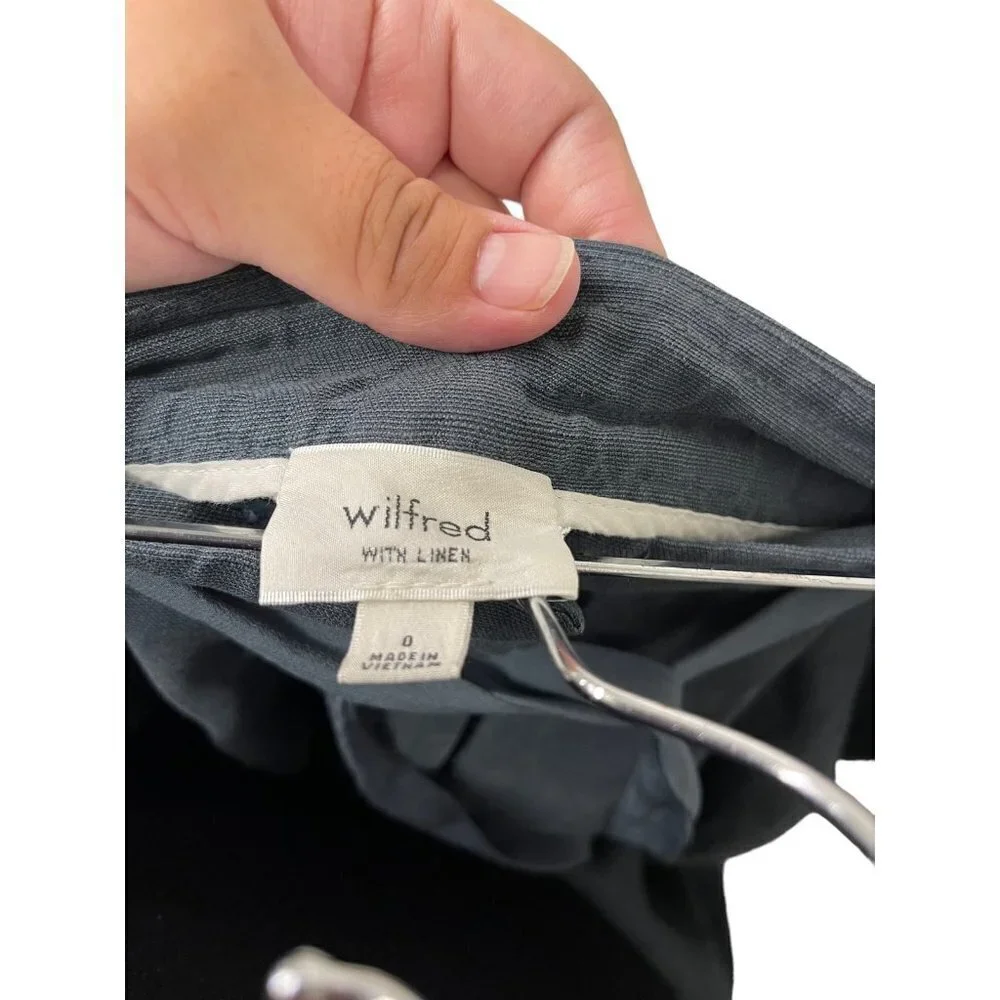 Wilfred Aritzia Linen and Lyocell Cuffed Cropped Trousers in Midnight Blue Sz 0